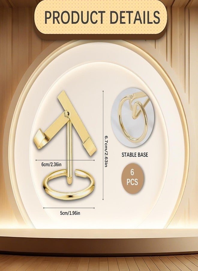 GeryVtee 6PCS Metal Crystal Holder Rock Display Stand Crystal Ball Holder Mineral Specimen Display Easel Holder for Gemstones Fossils Agate Slabs Plates (Gold) - Image 2